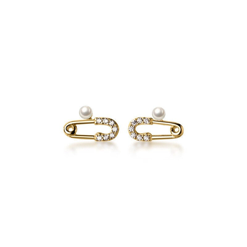 Anyco Fashion Earrings Chic Small Pave Zircon Paper Clip Pin Stud Genuine Sterling Silver Jewelry Gift for Women-Earrings-PEROZ Accessories