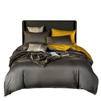Anyhouz Bed Sheet Deep Grey Yellow Ultra Soft Luxury Egyptian Cotton Bedding Cover UK King Size 4 Pcs Bed Set-Bed Sheets-PEROZ Accessories