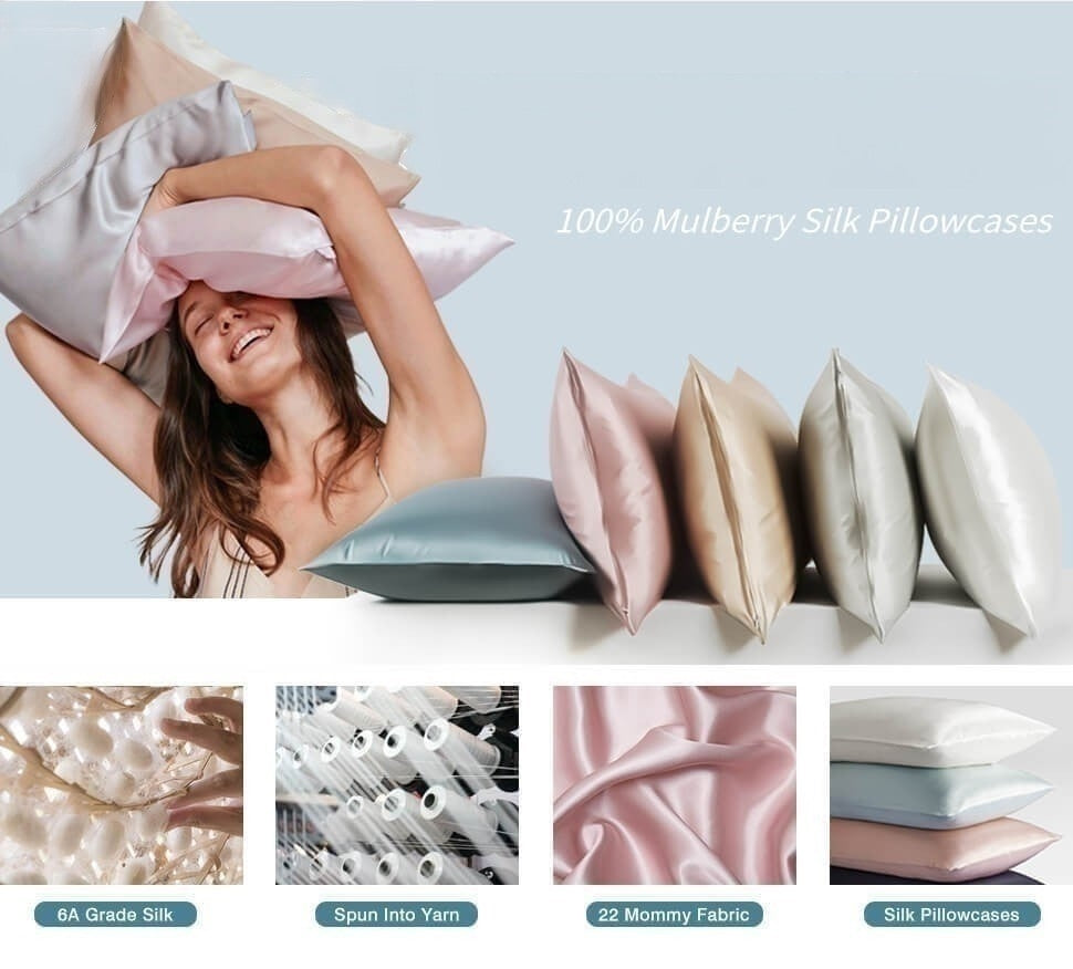 Anyhouz Pillowcase 51x66cm White Set with Eye Mask Natural Mulberry Silk for Comfortable and Relaxing Home Bed-Pillowcases-PEROZ Accessories