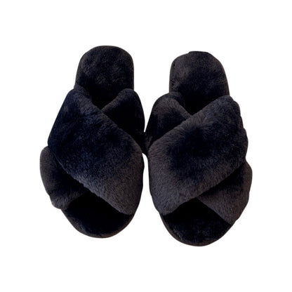 AnyStep Plush Slipper One Size 7-8 Cross Black Warm Winter Comfortable Home Fluffy Indoor Slip On-Slipper Chairs-PEROZ Accessories