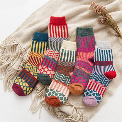 Anysox 5 Pairs Size 5-9 Fashion Socks Colorful Wind-Flowers Cotton Winter Thick Warm Wool Casual for Women Red-Socks-PEROZ Accessories
