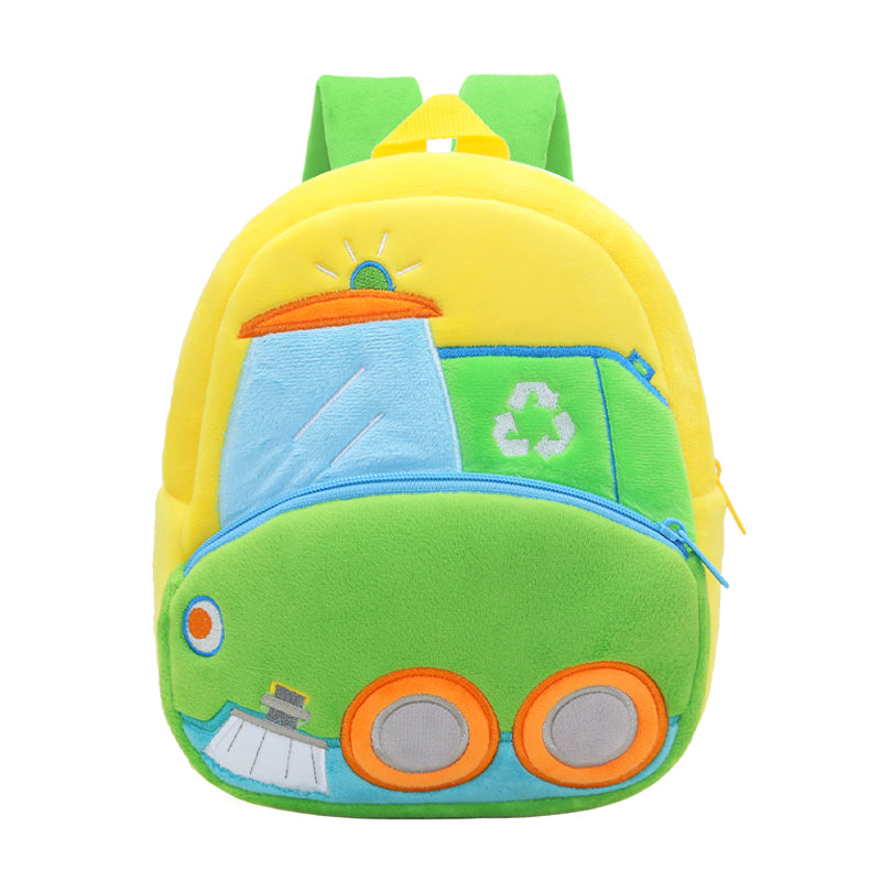 Anykidz 3D Green Sanitation Vehicle Kids School Backpack Cute Cartoon Animal Style Children Toddler Plush Bag Perfect Accessories For Boys and Girls-Backpacks-PEROZ Accessories