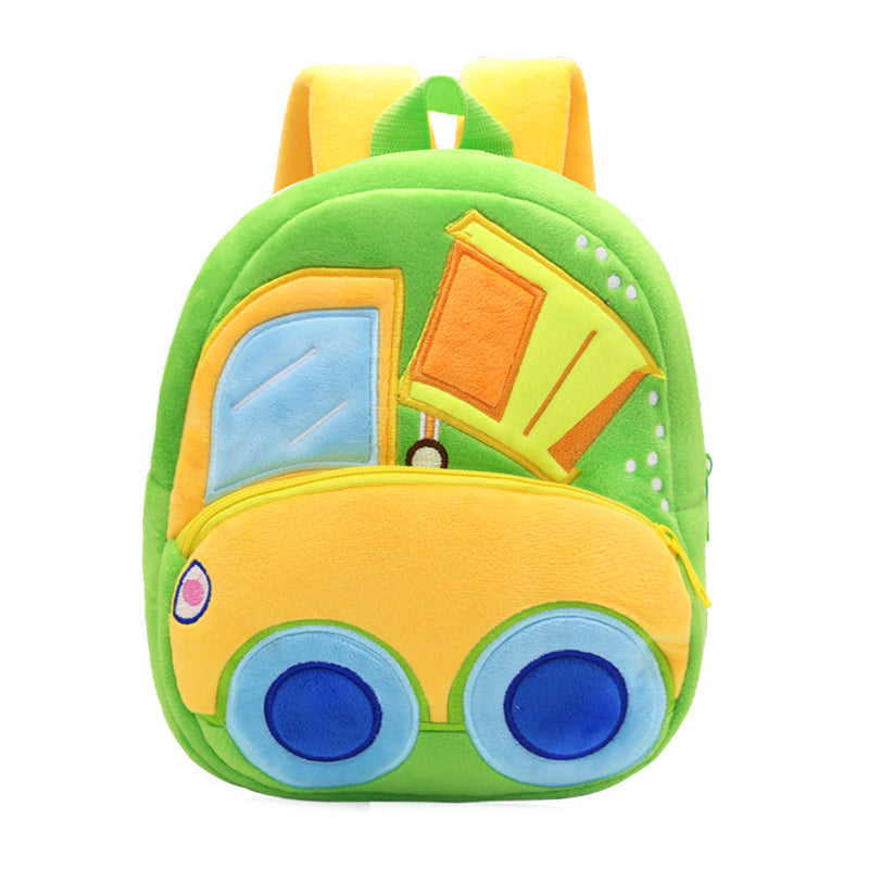 Anykidz 3D Green Car Dumper Kids School Backpack Cute Cartoon Animal Style Children Toddler Plush Bag Perfect Accessories For Boys and Girls-Backpacks-PEROZ Accessories