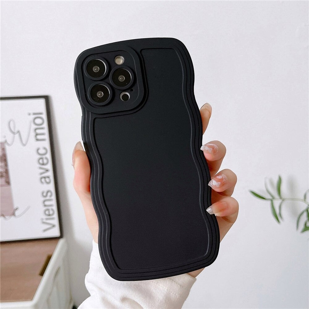 Anymob iPhone Black Cute Wavy Fashionable Edge Silicone Phone Case For IOS Protective Soft Cover Compatible-Mobile Phone Cases-PEROZ Accessories