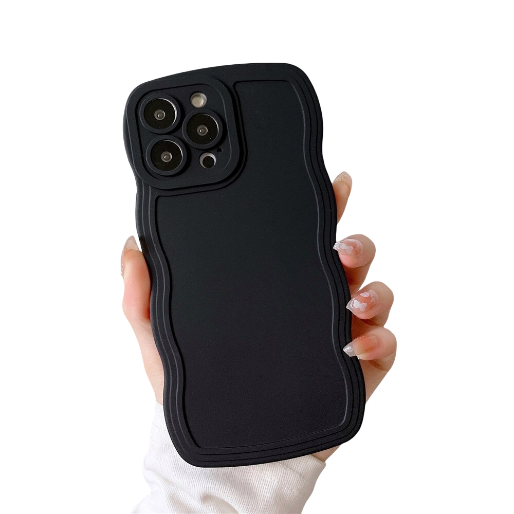 Anymob iPhone Black Cute Wavy Fashionable Edge Silicone Phone Case For IOS Protective Soft Cover Compatible-Mobile Phone Cases-PEROZ Accessories