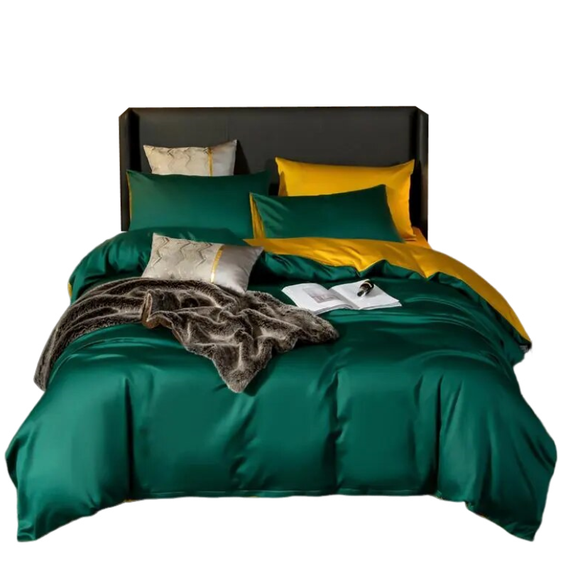 Anyhouz Bed Sheet Deep Green Yellow Ultra Soft Luxury Egyptian Cotton Bedding Cover Queen Size 6 Pcs Bed Set-Bed Sheets-PEROZ Accessories