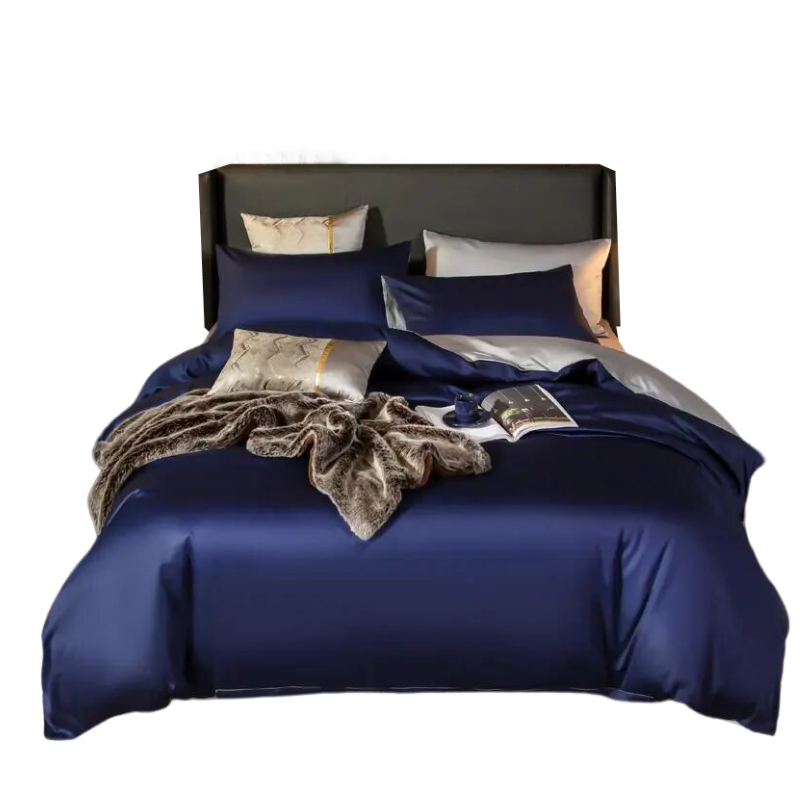 Anyhouz Bed Sheet Navy Blue Light Grey Ultra Soft Luxury Egyptian Cotton Bedding Cover Queen Size 4 Pcs Bed Set-Bed Sheets-PEROZ Accessories