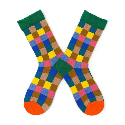 Anysox 5 Pairs Size 5-9 Fashion Socks Combed Cotton Art Multi Color Checkered Abstract Oil Painting Novelty Happy Funny Christmas Gift for Women-Socks-PEROZ Accessories