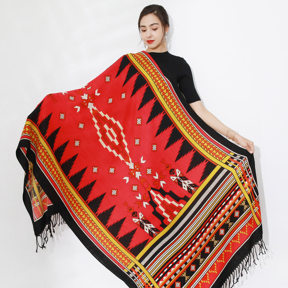 Anyyou 100% Merino Wool Red Native West Silk Satin Large Winter Scarf Pashmina Shawl Bandana Perfect For Women Ladies Fashion Style-Scarves-PEROZ Accessories