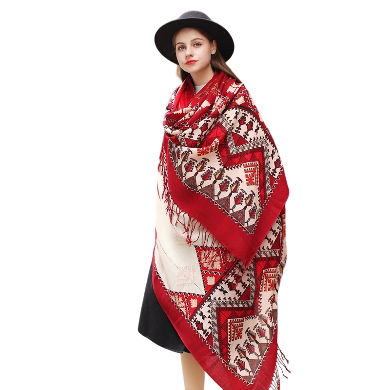 Anyyou 100% Merino Wool Garnet Silk Satin Large Winter Scarf Pashmina Shawl Bandana Perfect For Women Ladies Fashion Style-Scarves-PEROZ Accessories