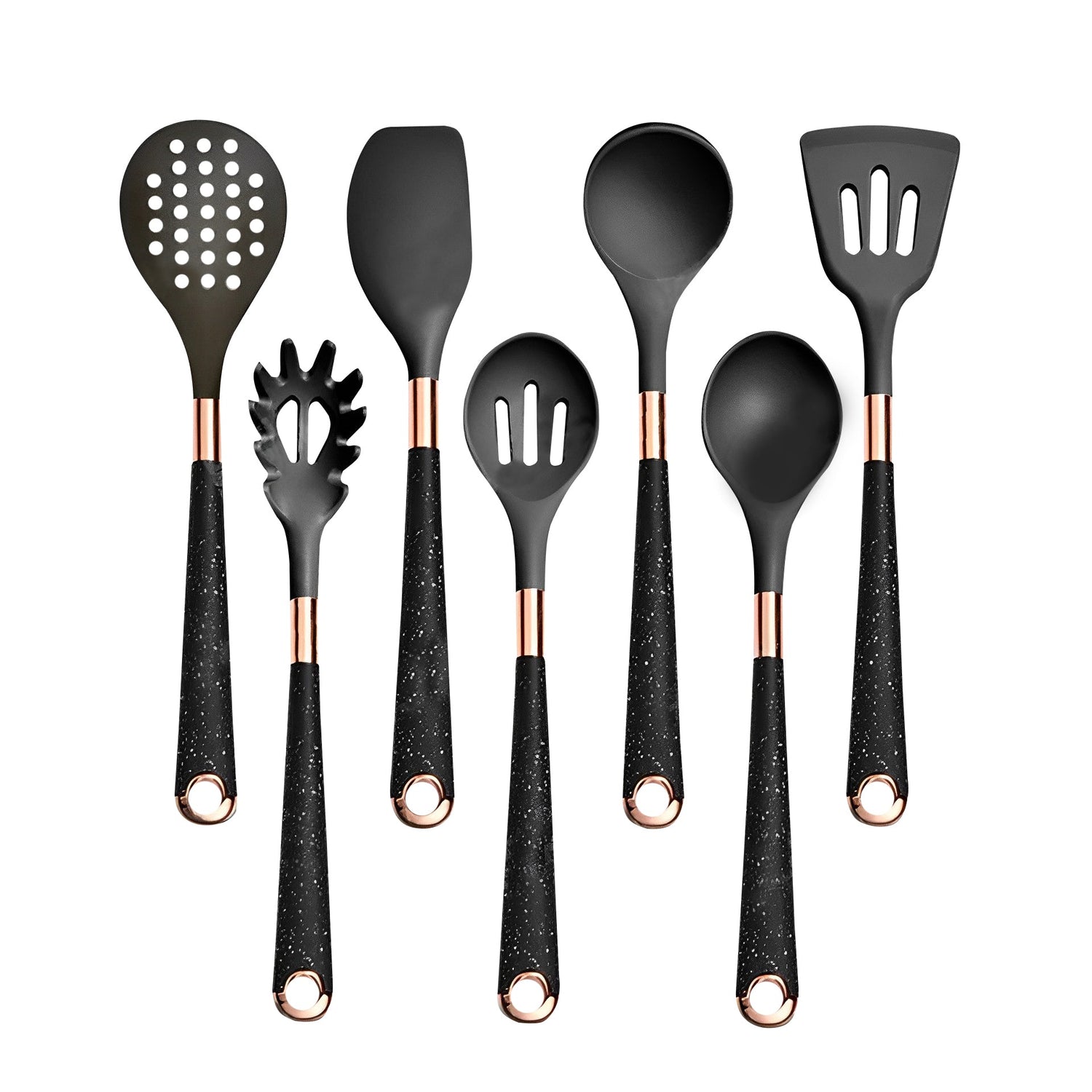 Anygleam Kitchen Utensils Non-stick Black 7 Set Gold Plated Handle with Support Point Cooking Tool Accessories Heat Resistant Kitchenware-Spatula and Shovel-PEROZ Accessories
