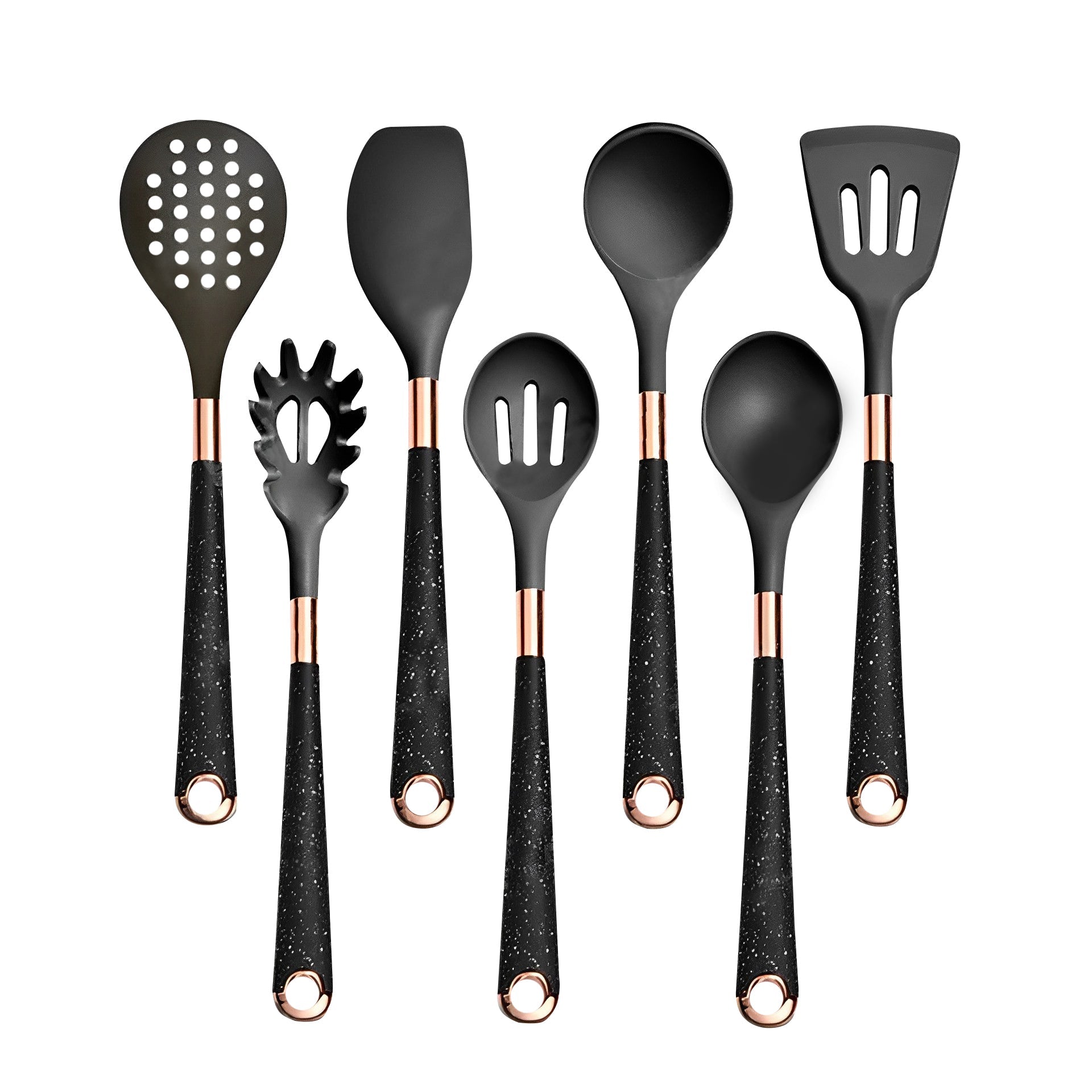 Anygleam Kitchen Utensils Non-stick Black 7 Set Gold Plated Handle with Support Point Cooking Tool Accessories Heat Resistant Kitchenware-Spatula and Shovel-PEROZ Accessories