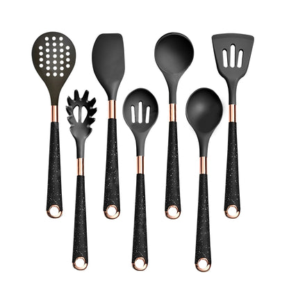 Anygleam Kitchen Utensils Non-stick Black 7 Set Gold Plated Handle with Support Point Cooking Tool Accessories Heat Resistant Kitchenware-Spatula and Shovel-PEROZ Accessories