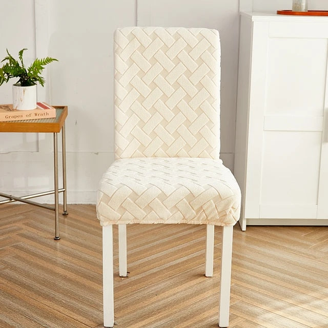 Anyhouz Chair Cover Beige Knitted Design with Anti-Dirt and Elastic Material for Dining Room Kitchen Wedding Hotel Banquet Restaurant-Chair Cover-PEROZ Accessories