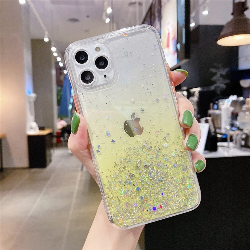 Anymob iPhone Case Yellow Luxury Glitter Sequins Camera Protection Silicone For 13 11 12 Pro Max XR XS Max 7 8 Plus SE 2020-Mobile Phone Cases-PEROZ Accessories