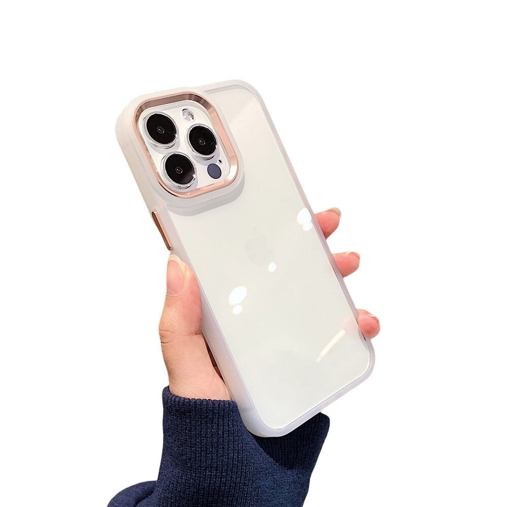 Anymob iPhone Case White Solid Ridge Transparent Back Cover Bronze Metal Camera Protection Shockproof Armor Case iPhone13 12 11 Pro Max Compatible-Mobile Phone Cases-PEROZ Accessories