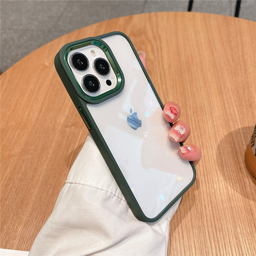 Anymob iPhone Case Army Green Ridge Transparent Metal Camera Protection Shockproof Armor Case iPhone13 12 11 Pro Max Compatible-Mobile Phone Cases-PEROZ Accessories