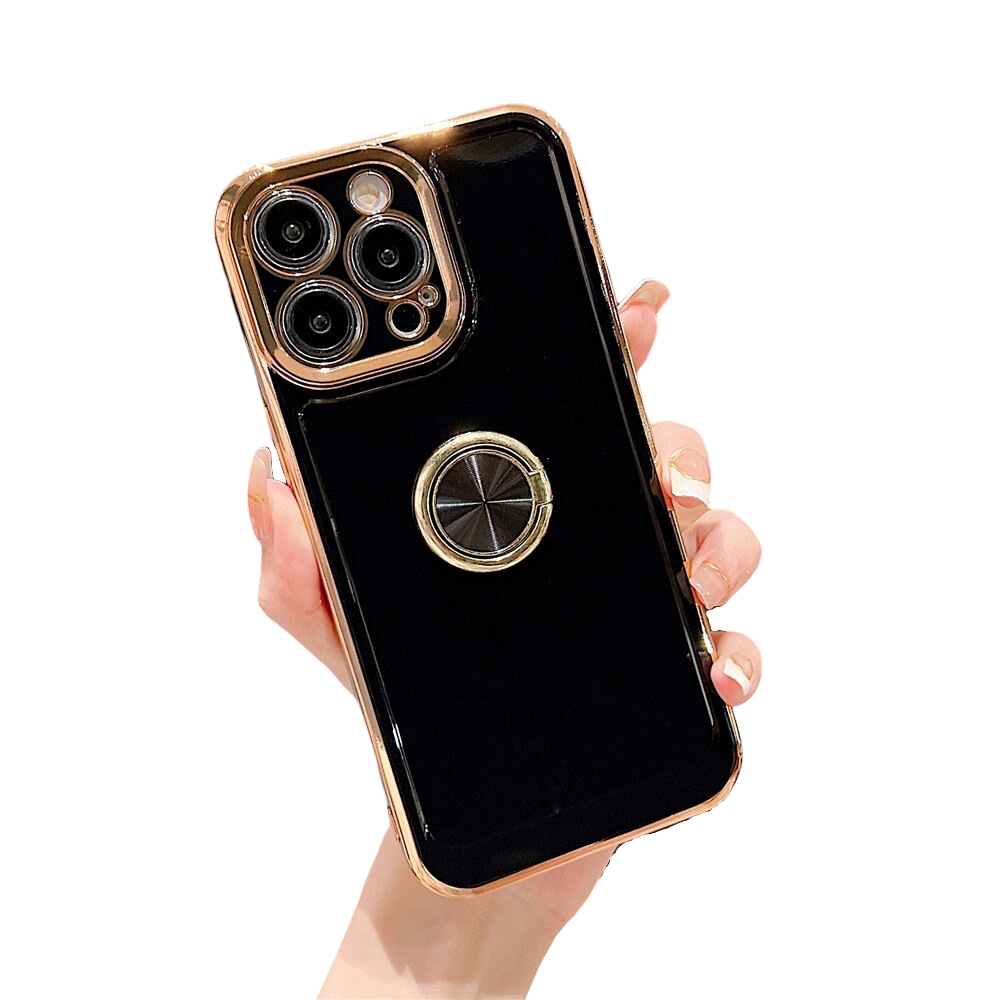 Anymob iPhone Case Black Ring Holder Stand Electroplating Side Heart Pattern Silicone Soft Phone Back Cover For iPhone-PEROZ Accessories