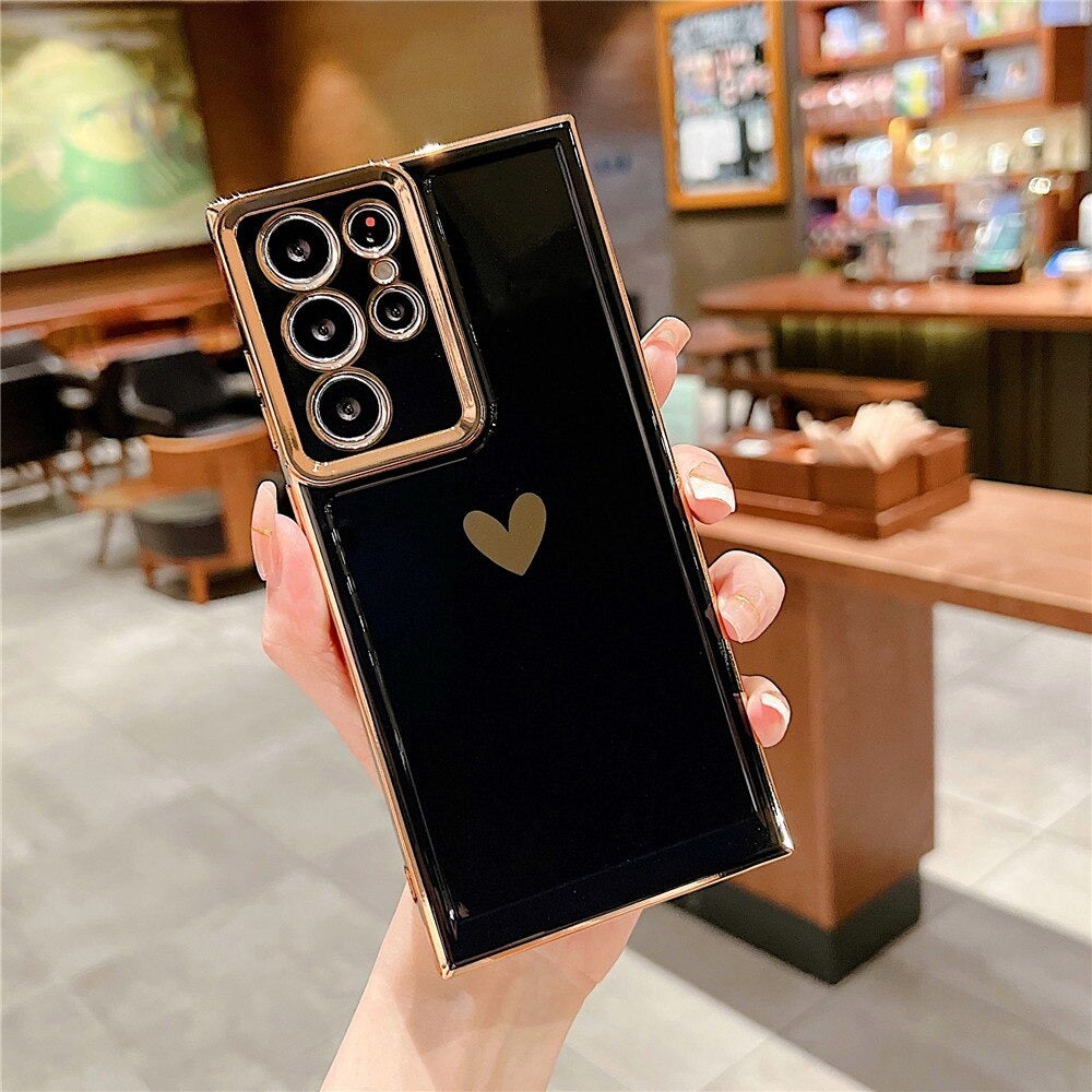 Anymob Samsung Black Gold Edge Silicone Phone Case Love Heart Cover Compatible-Mobile Phone Cases-PEROZ Accessories