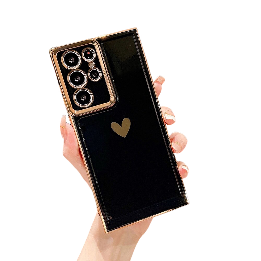 Anymob Samsung Black Gold Edge Silicone Phone Case Love Heart Cover Compatible-Mobile Phone Cases-PEROZ Accessories