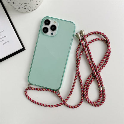Anymob iPhone Case Green Transparent Candy Color Crossbody Necklace Lanyard Mobile Cover iPhone 13 12 Pro Max 11 Pro Max X XS Max XR Compatible-Mobile Phone Cases-PEROZ Accessories