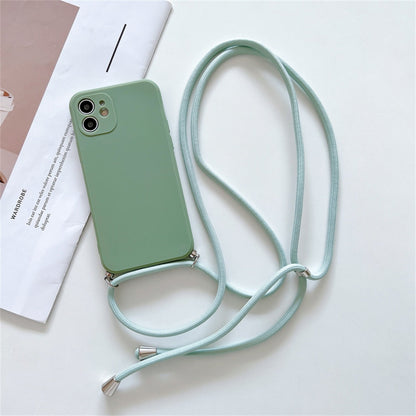 Anymob iPhone Case Mint Green Crossbody Necklace Strap Lanyard Soft Silicone Cover-Mobile Phone Cases-PEROZ Accessories