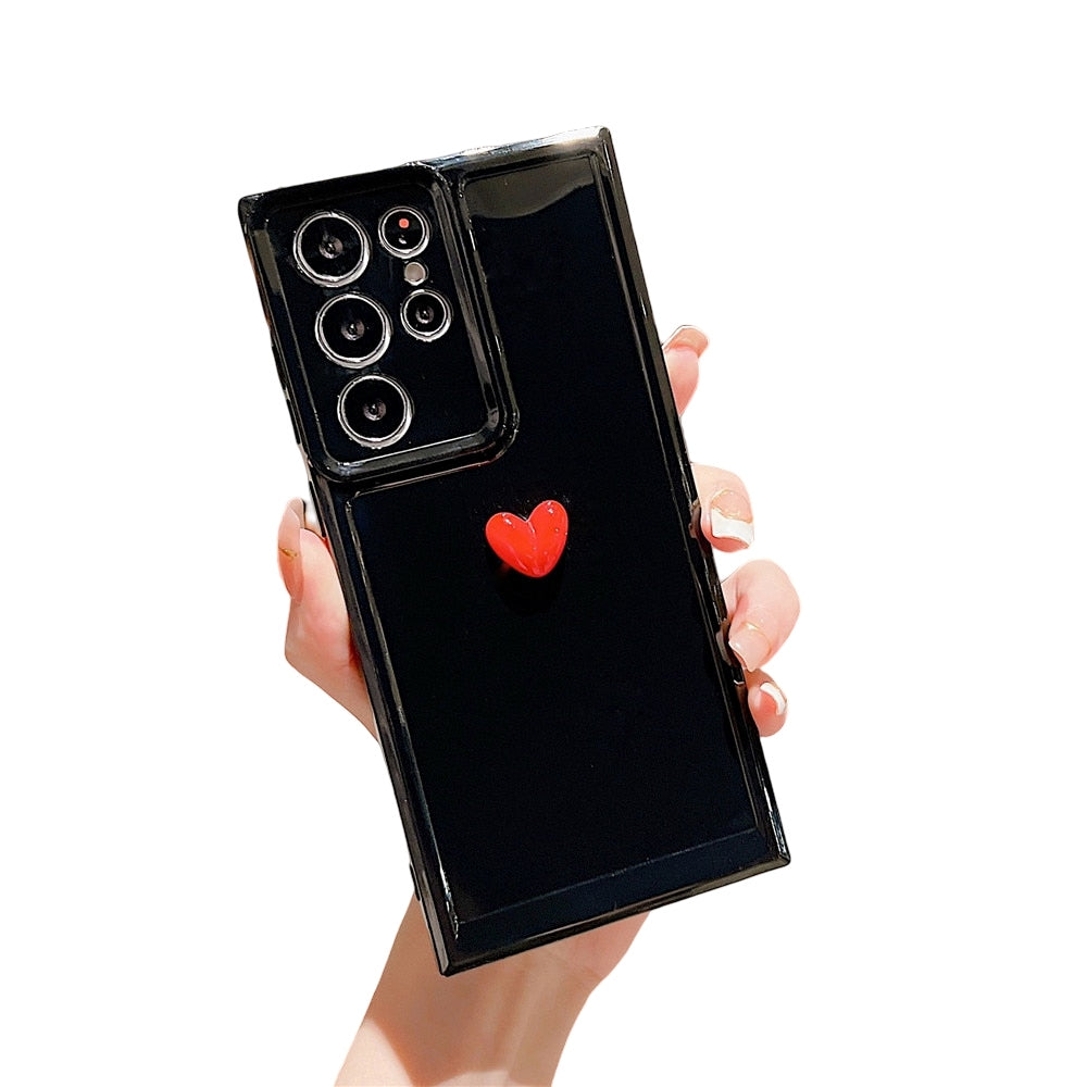 Anymob Samsung Black With Red Cute 3D Love Heart Case Shockproof Soft Silicone Phone Back Cover-Mobile Phone Cases-PEROZ Accessories