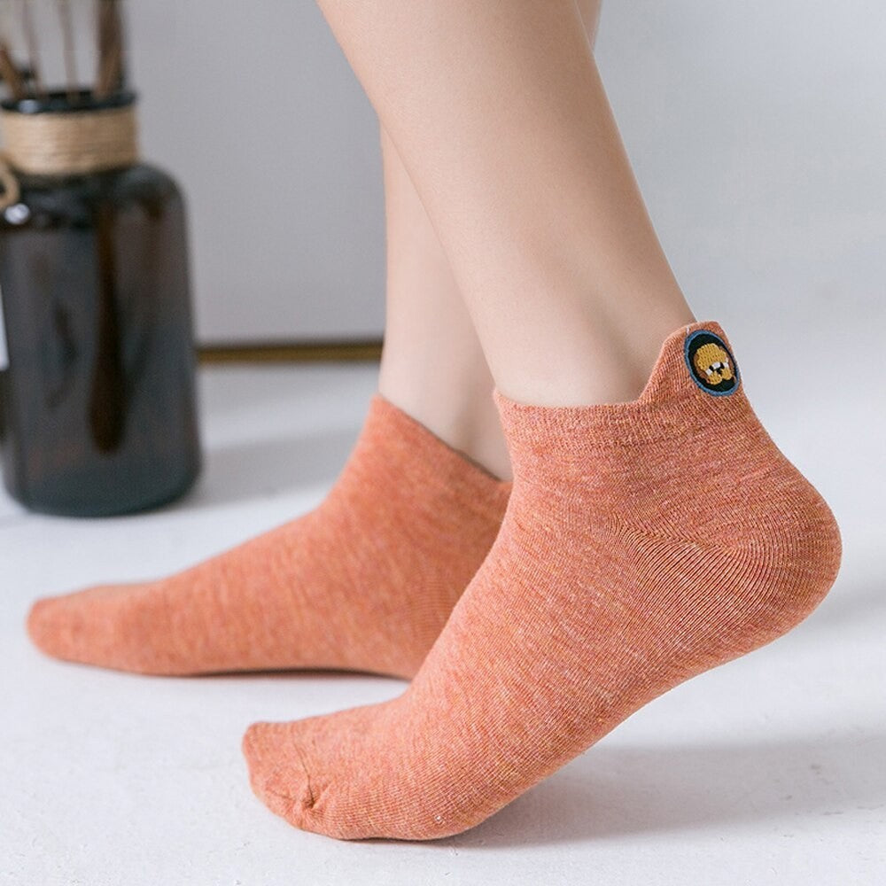 Anysox 5 Pairs One Size 4-5 Khaki Fashion Funny Unisex Stereoscopic Heel Embroidered Women Candy Color Cotton Short Cute Socks-Socks-PEROZ Accessories
