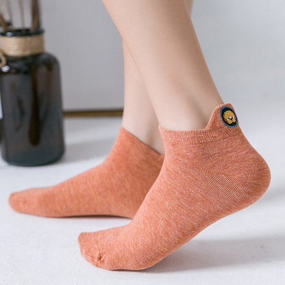 Anysox 5 Pairs One Size 4-5 Khaki Fashion Funny Unisex Stereoscopic Heel Embroidered Women Candy Color Cotton Short Cute Socks-Socks-PEROZ Accessories