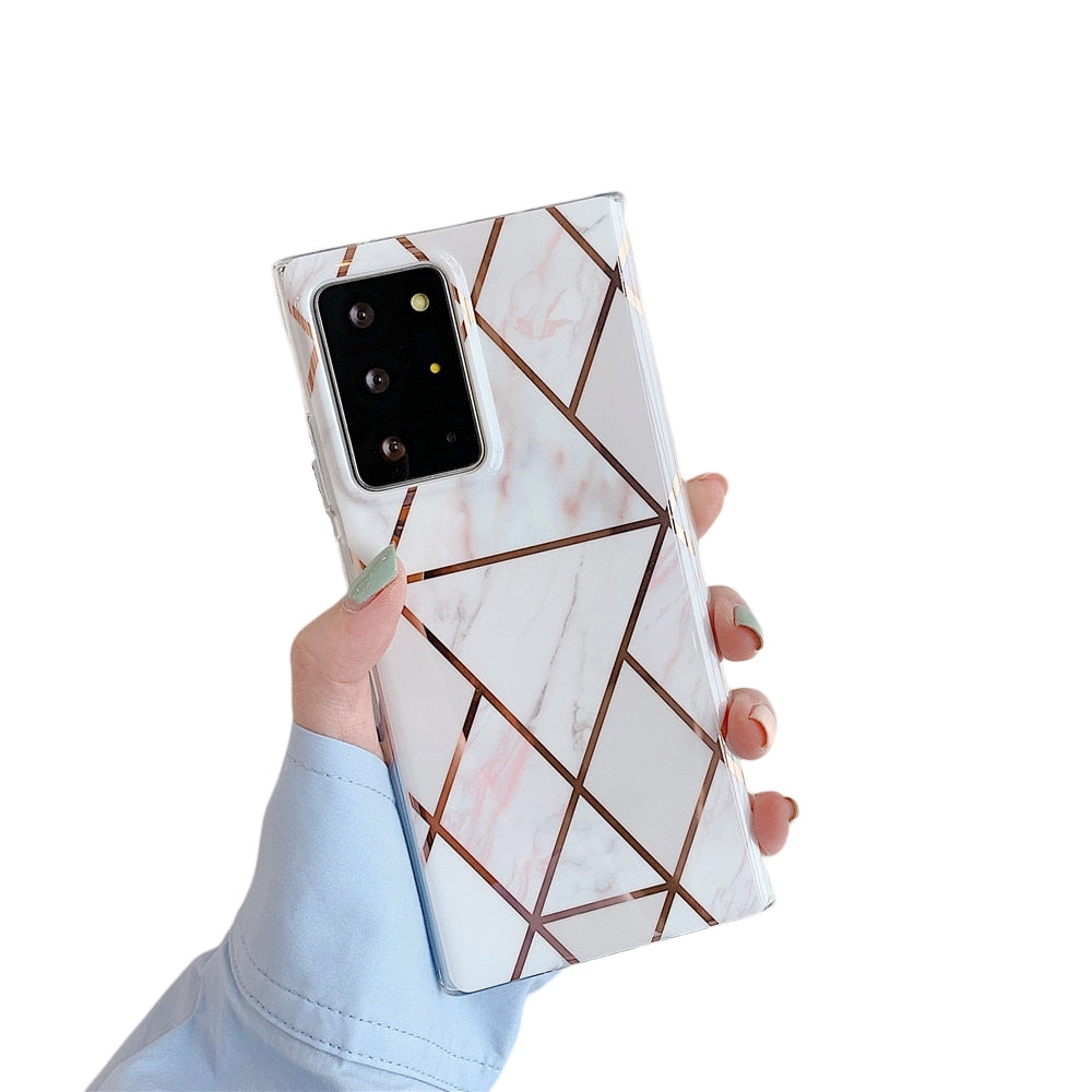 Anymob Samsung White Geometry Marble Case Silicon Phone Cover-Mobile Phone Cases-PEROZ Accessories