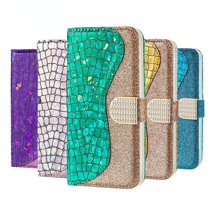 Anymob iPhone Case White Laser Flash Powder Flip Magnetic Wallet Stand Function-Mobile Phone Cases-PEROZ Accessories