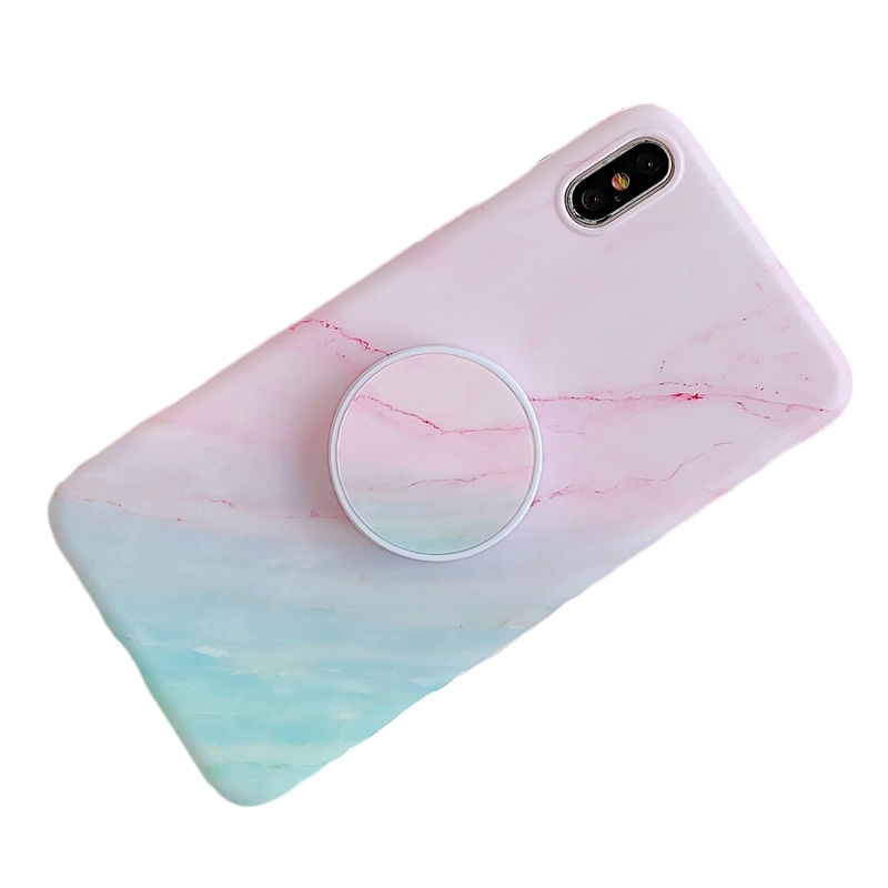 Anymob iPhone Case Pink and Green Gradient Marble Cover Silicone Phone With Holder Stand-Mobile Phone Cases-PEROZ Accessories