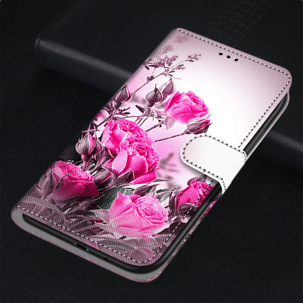Anymob Samsung Case Pink Roses Painted Magnetic Flip Leather Card slot Wallet Book Style Cover-Mobile Phone Cases-PEROZ Accessories