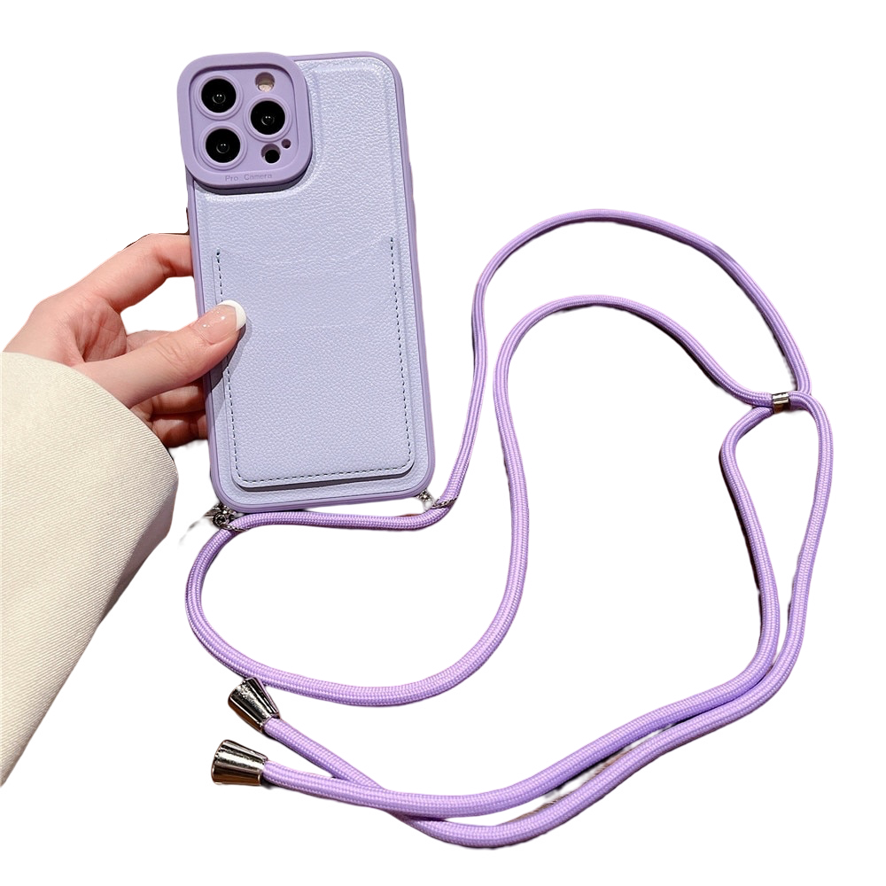 Anymob iPhone Case Purple Crossbody Necklace Strap Lanyard Cord Card Holder Silicone Cover-Mobile Phone Cases-PEROZ Accessories