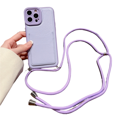 Anymob iPhone Case Purple Crossbody Necklace Strap Lanyard Cord Card Holder Silicone Cover-Mobile Phone Cases-PEROZ Accessories