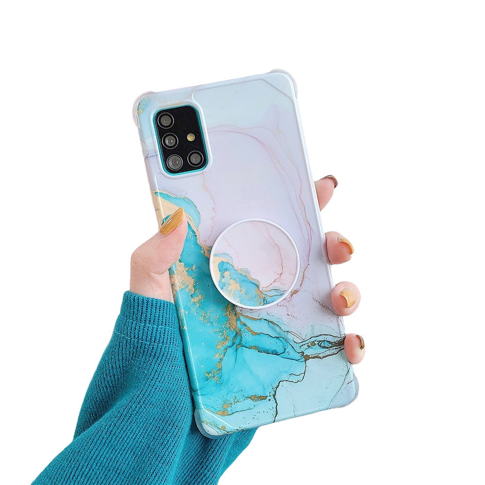 Anymob Samsung Case Light Pink and Ocean Blue Marble With Finger Ring Holder Silicone Phone Cover-Mobile Phone Cases-PEROZ Accessories