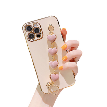 Anymob iPhone Case Light Pink Soft Plating Cover Love Heart Plush Bracelet-Mobile Phone Cases-PEROZ Accessories