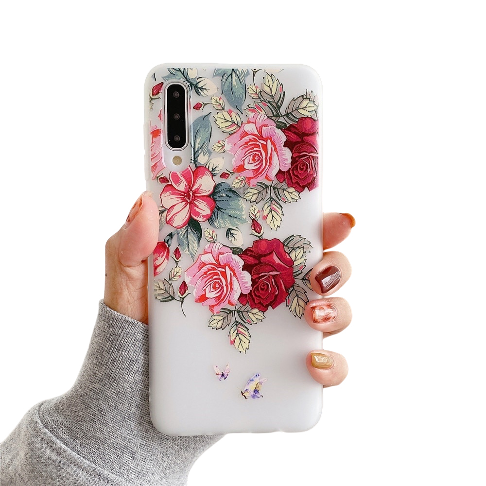 Anymob Samsung Case Red and Pink Roses Vintage Relief Flower Phone Matte Soft Silicone Back Cover-Mobile Phone Cases-PEROZ Accessories