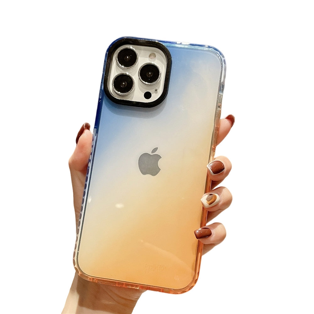 Anymob iPhone Blue And Orange Gradient Rainbow Shockproof Phone Case Transparent Soft Silicone Cover-Mobile Phone Cases-PEROZ Accessories
