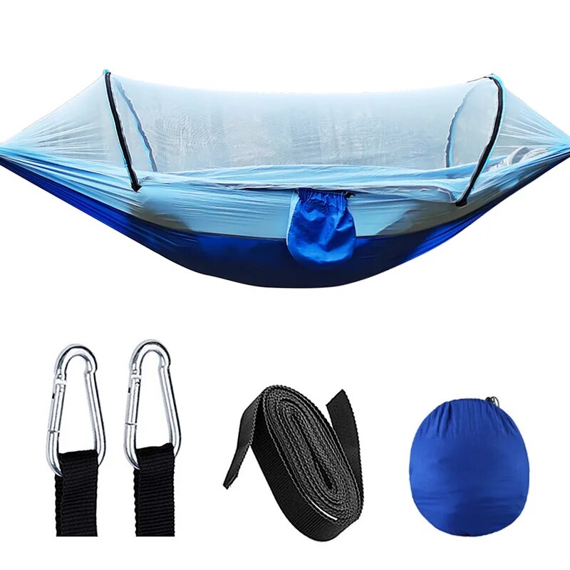 Anypack Camping Swing Chair Blue 260X140Cm Mosquito Net Hammock Automatic Quick-Opening Outdoor Camping Pole Hammock Swing Anti-Rollover-Camping Essentials-PEROZ Accessories