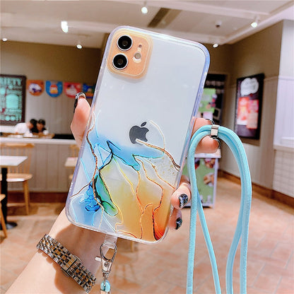 Anymob iPhone Case Pink Watercolor Pink Marble Soft Silicone Cover With Straps-Mobile Phone Cases-PEROZ Accessories