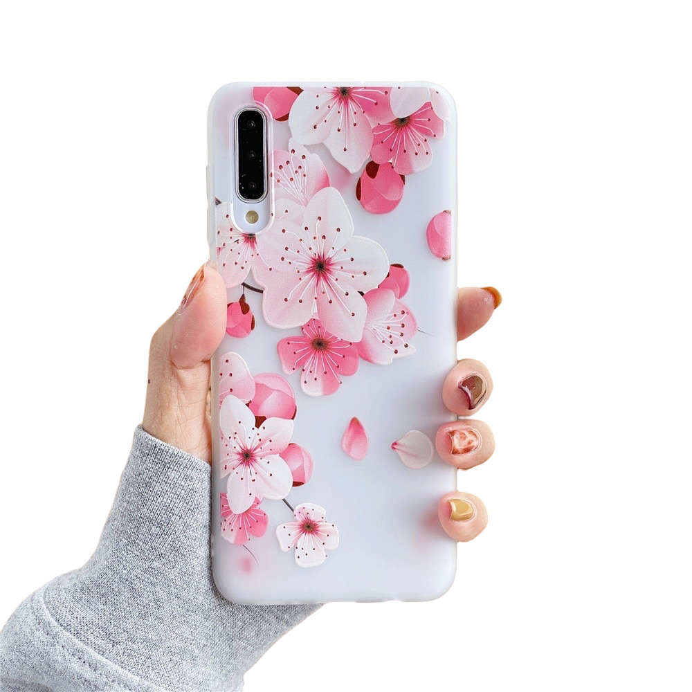 Anymob Samsung Case White and Peach Flower Vintage Relief Flower Phone Matte Soft Silicone Back Cover-Mobile Phone Cases-PEROZ Accessories