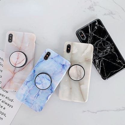 Anymob iPhone Pink Holder Stand Case Back Cover Marble Art Silicone Phone Cover-Mobile Phone Cases-PEROZ Accessories