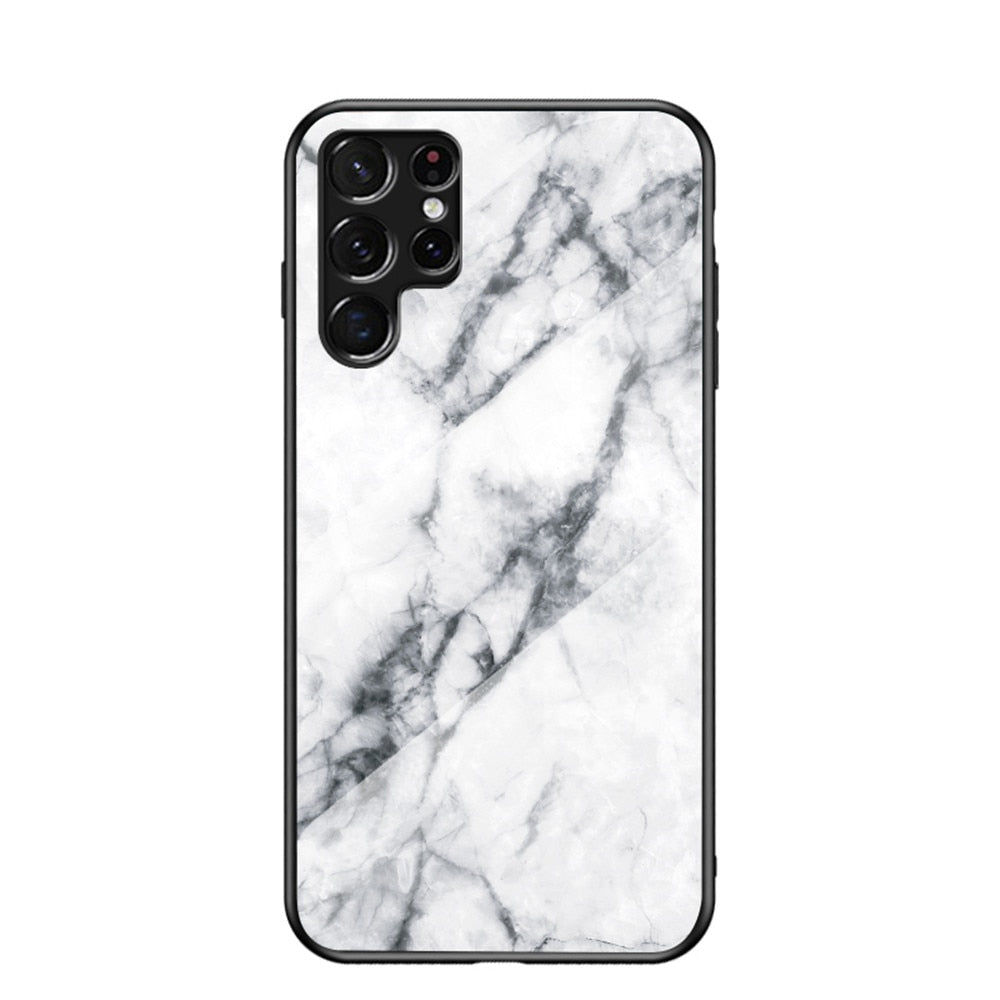 Anymob Samsung White Marble Pattern Case Shockproof Glass Phone Cover-Mobile Phone Cases-PEROZ Accessories