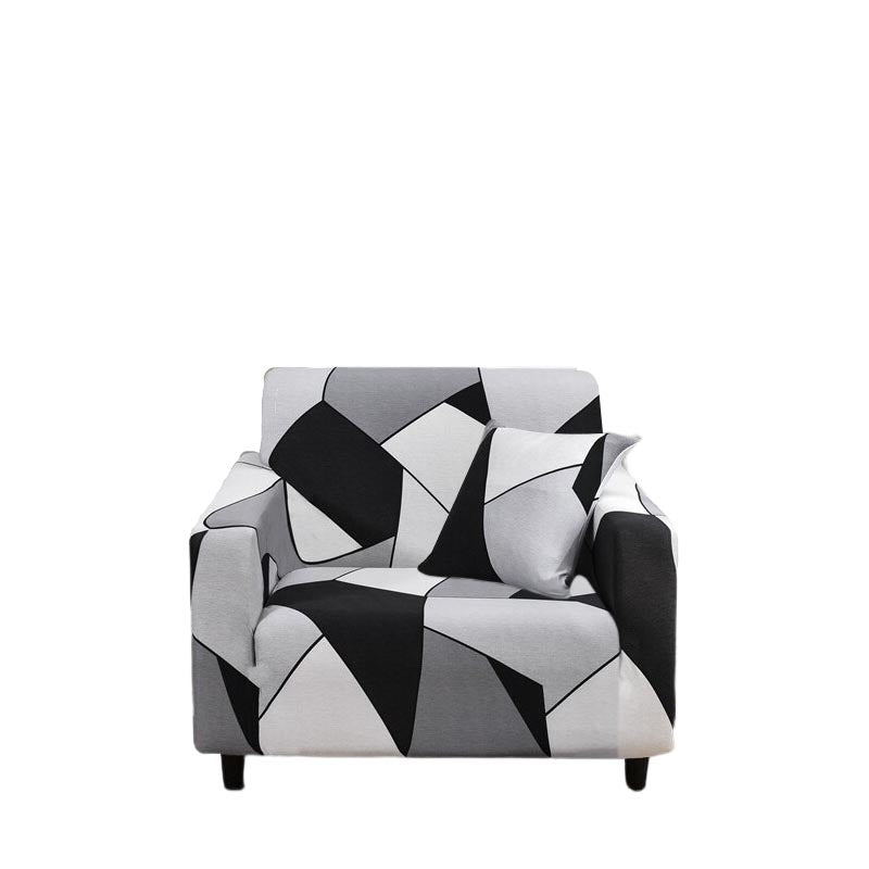 Anyhouz 1 Seater Sofa Cover Black White Geometric Style and Protection For Living Room Sofa Chair Elastic Stretchable Slipcover-Slipcovers-PEROZ Accessories