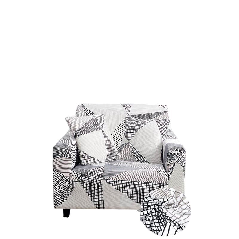 Anyhouz 1 Seater Sofa Cover White Geometric Style and Protection For Living Room Sofa Chair Elastic Stretchable Slipcover-Slipcovers-PEROZ Accessories