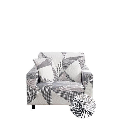 Anyhouz 1 Seater Sofa Cover White Geometric Style and Protection For Living Room Sofa Chair Elastic Stretchable Slipcover-Slipcovers-PEROZ Accessories