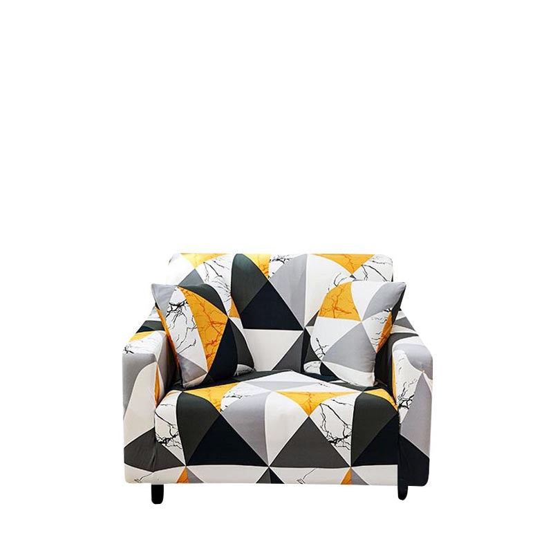 Anyhouz 1 Seater Sofa Cover Yellow White Geometric Style and Protection For Living Room Sofa Chair Elastic Stretchable Slipcover-Slipcovers-PEROZ Accessories