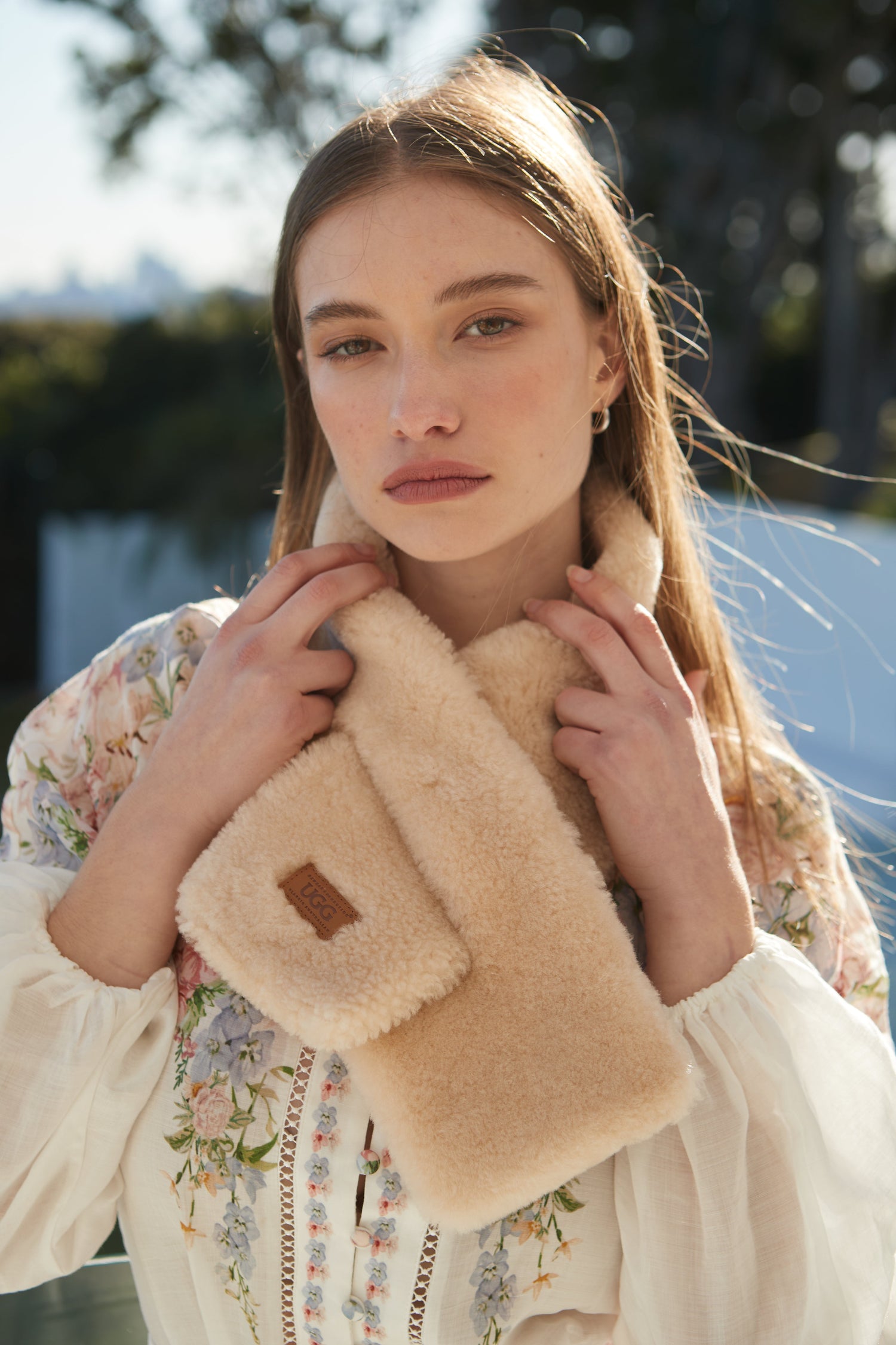 Ugg Curly Sheepskin Scarf-Scarves-PEROZ Accessories