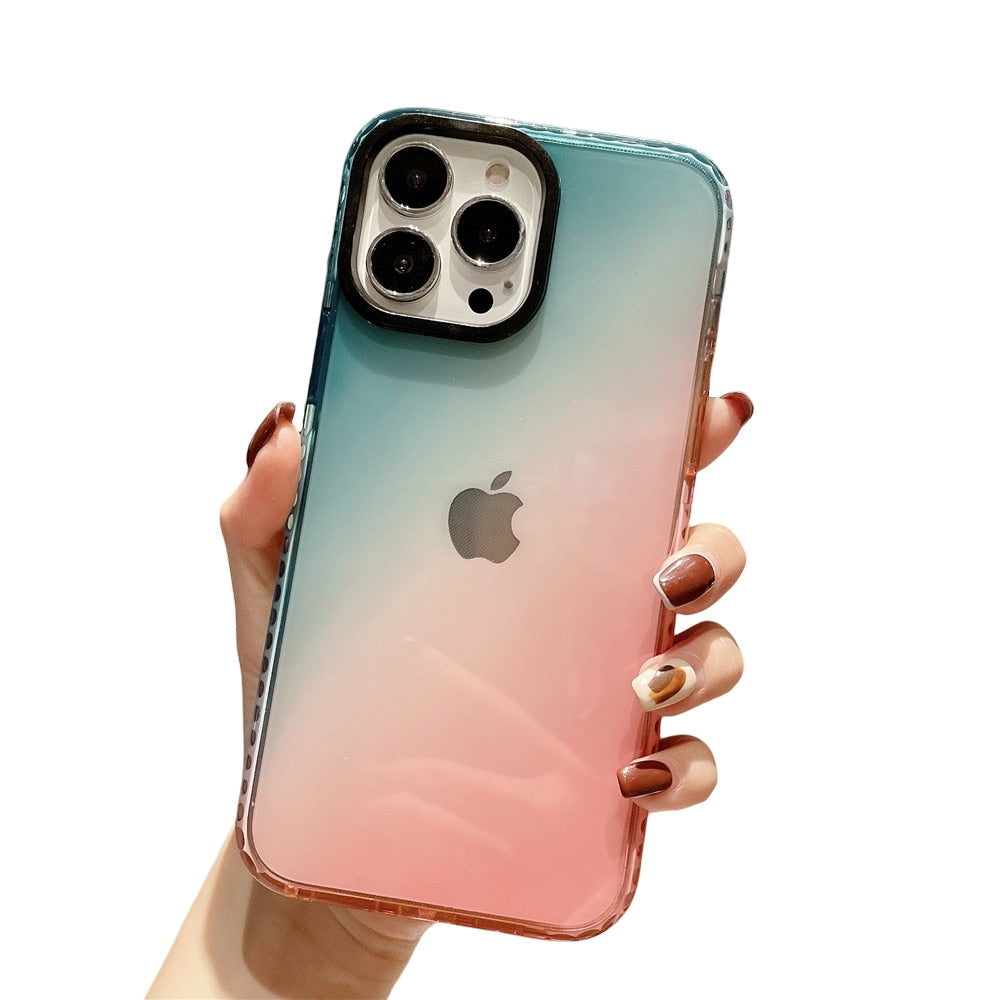 Anymob iPhone Blue And Red Gradient Rainbow Shockproof Phone Case Transparent Soft Silicone Cover-Mobile Phone Cases-PEROZ Accessories